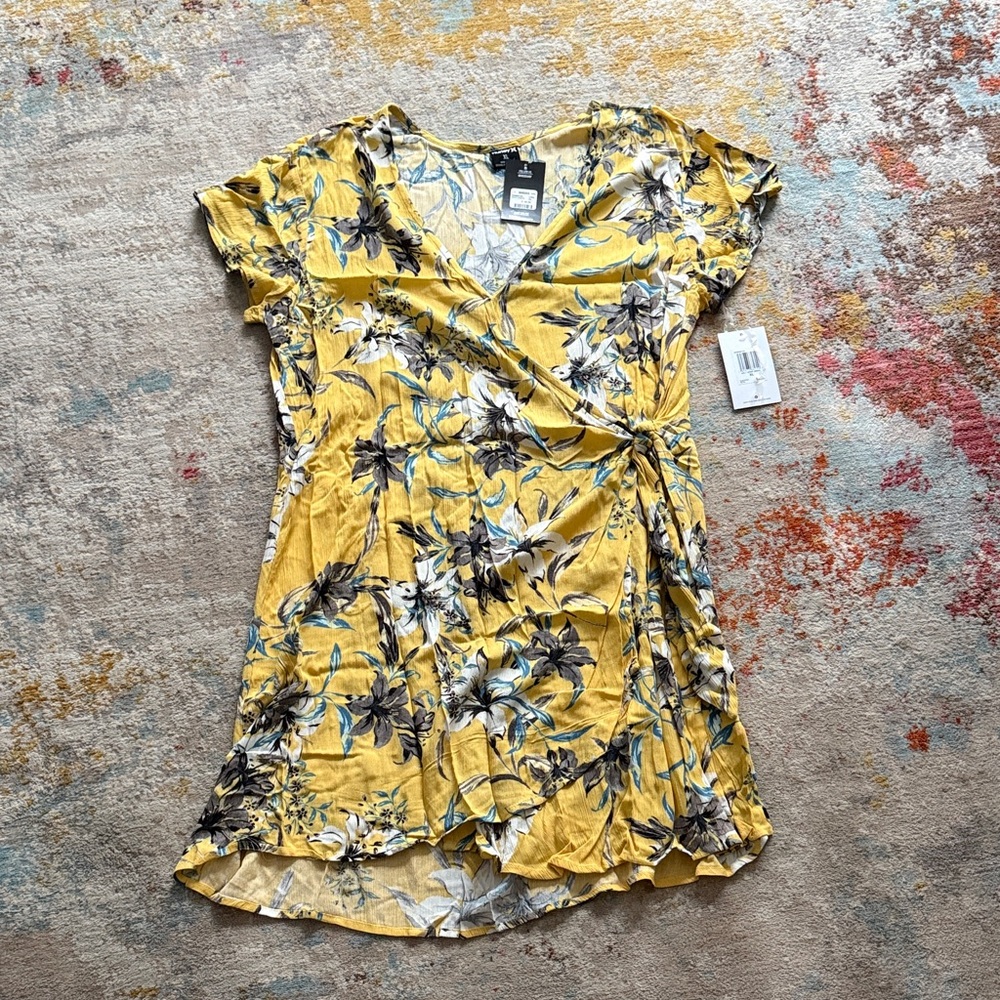 Hurley Yellow Floral Wrap Blouse